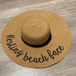 Tan Straw Beach Hat - Resting Beach Face Floppy Sunhat